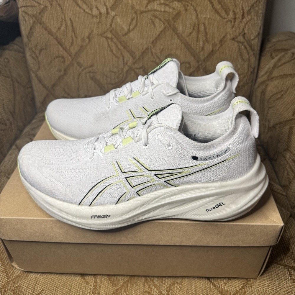 Asics White Running Shoes with Lime Accents